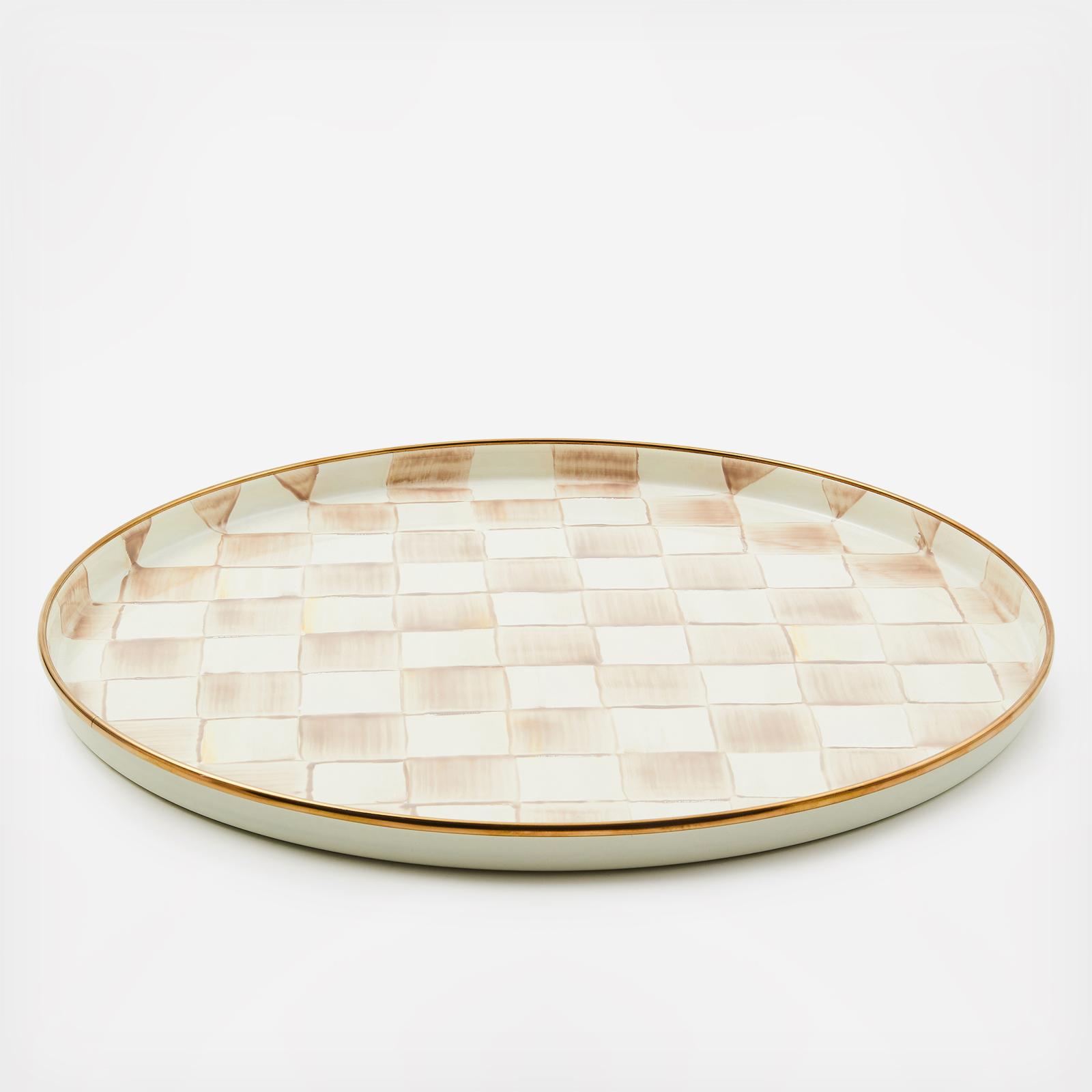 Mocha Check Stainless Steel Round Tray 1 Mocha Check Stainless Steel Round Tray
