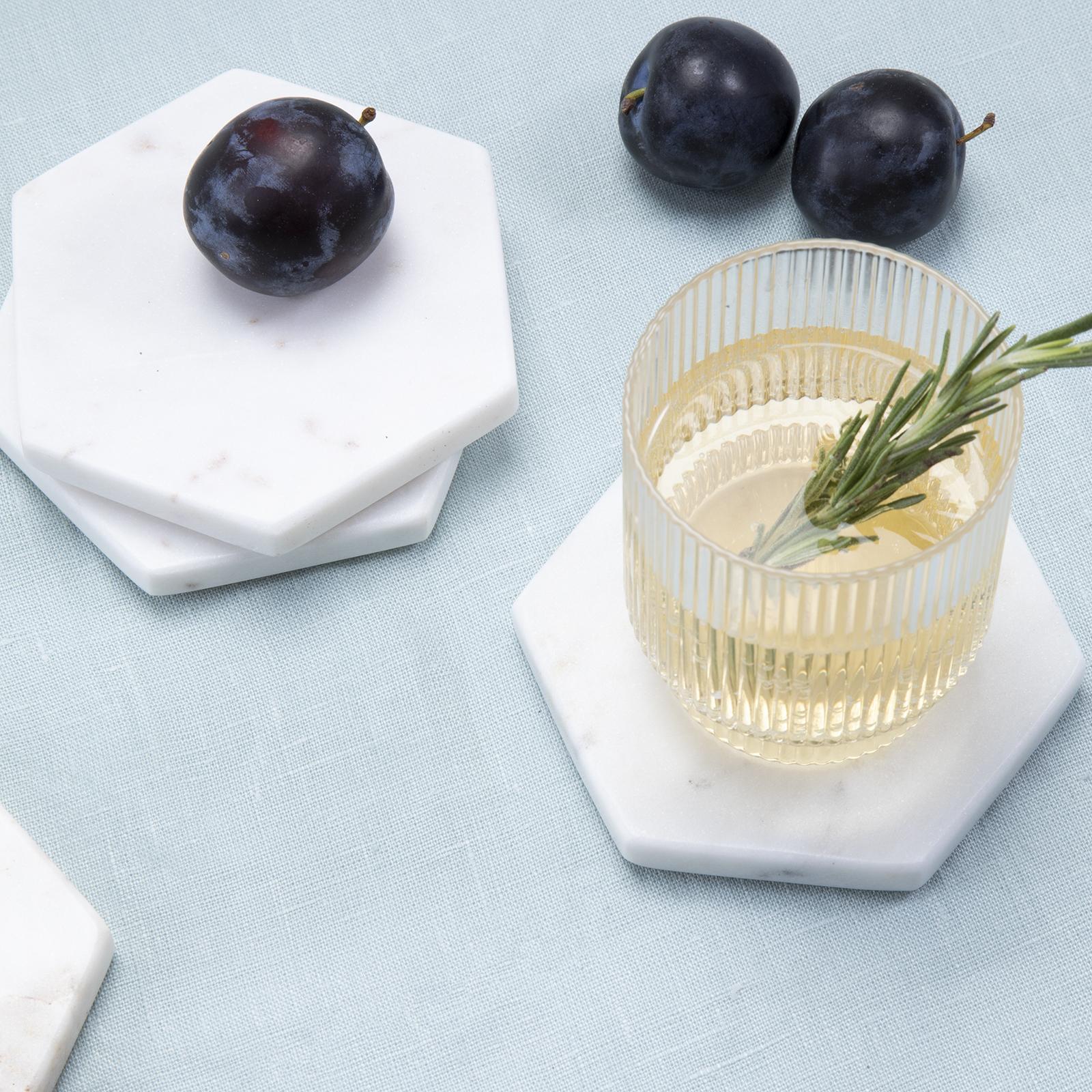 Marble Hex Coaster, Set of 4 3 Marble Hex Coaster, Set of 4