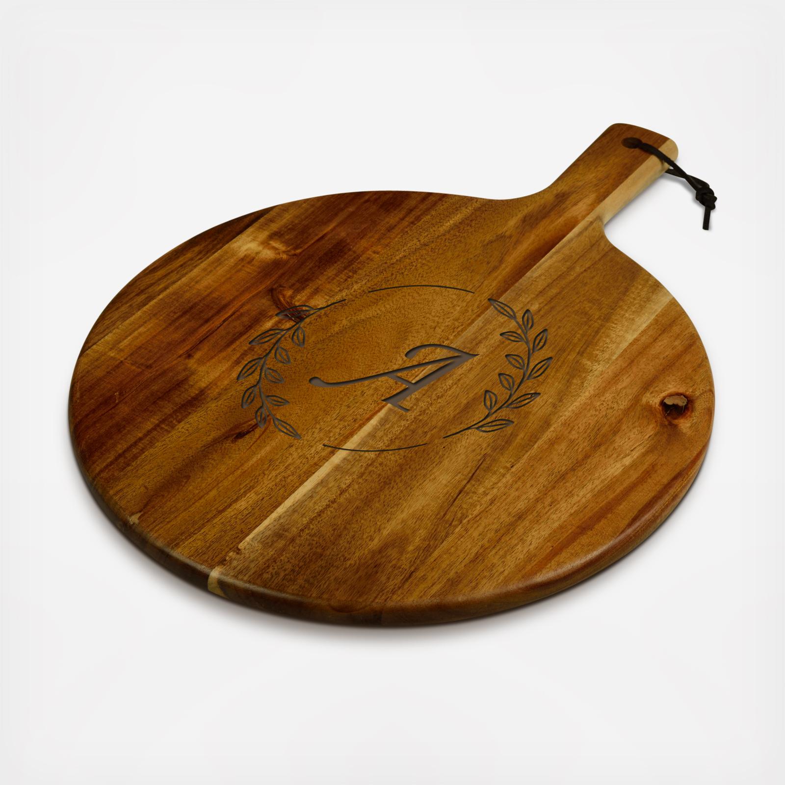 Personalized Engraved Round Acacia Charcuterie Serving Paddle 2 Personalized Engraved Round Acacia Charcuterie Serving Paddle