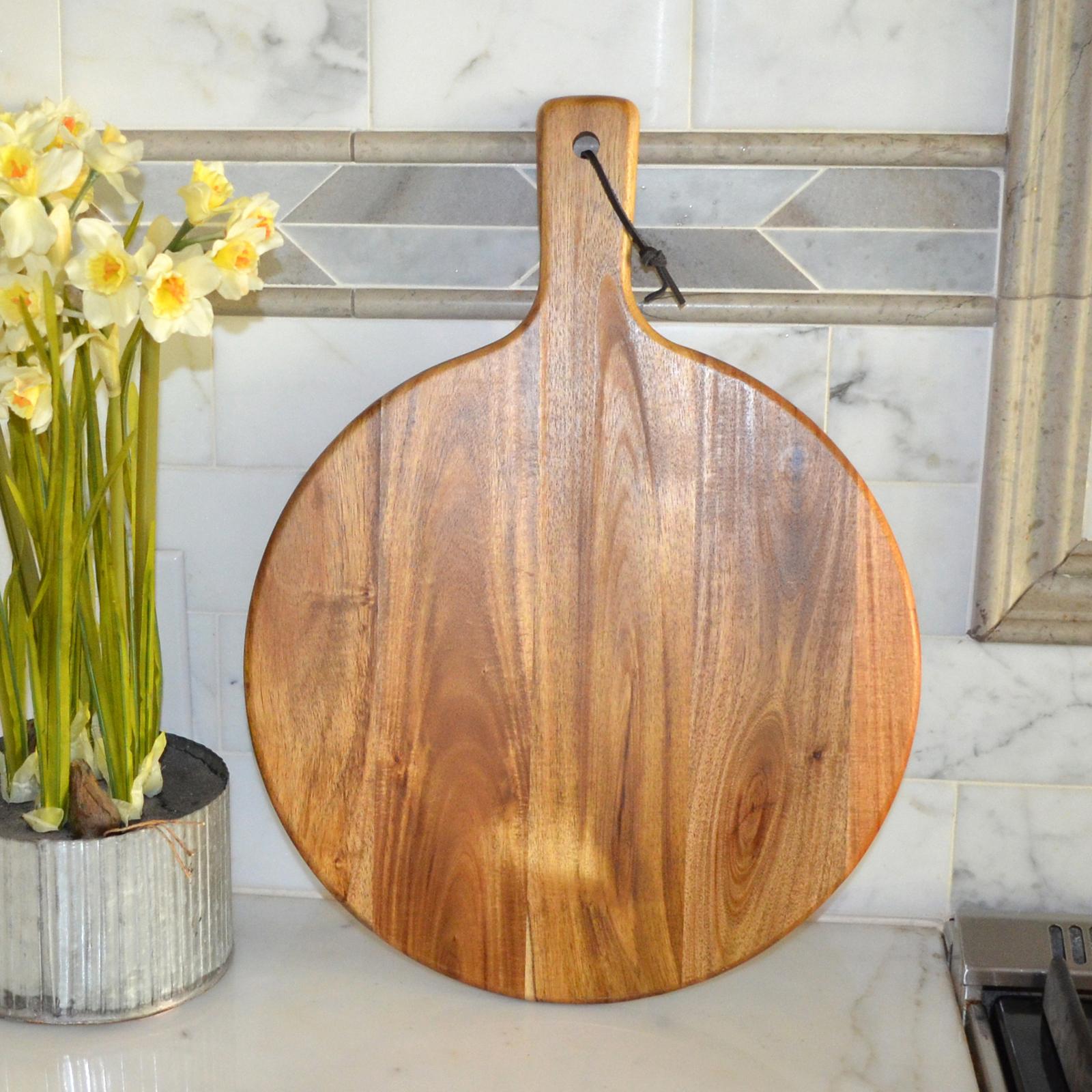 Personalized Engraved Round Acacia Charcuterie Serving Paddle 3 Personalized Engraved Round Acacia Charcuterie Serving Paddle