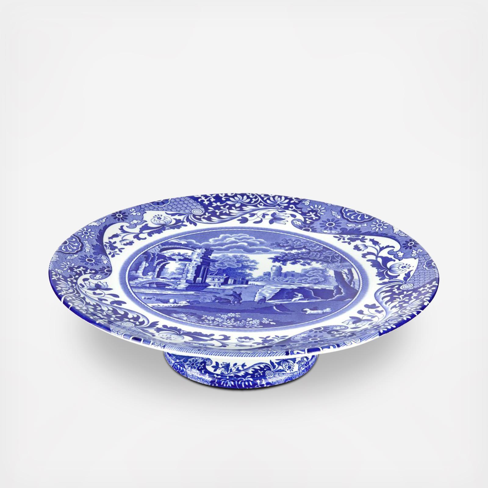 Blue Italian Footed Cake Plate 10 Blue Italian Footed Cake Plate