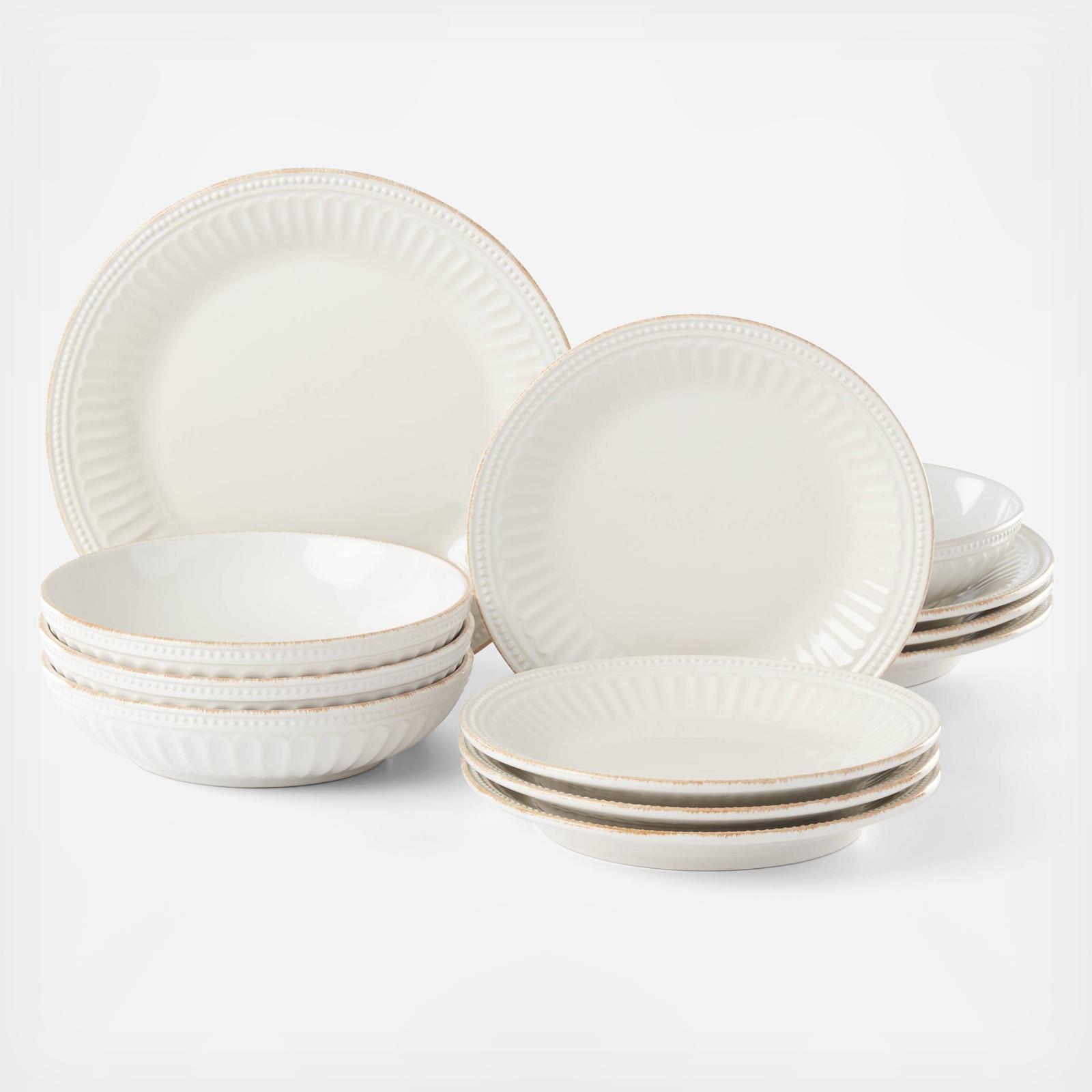 French Perle Groove 12-Piece Dinnerware Set, Service for 4 2 French Perle Groove 12-Piece Dinnerware Set, Service for 4