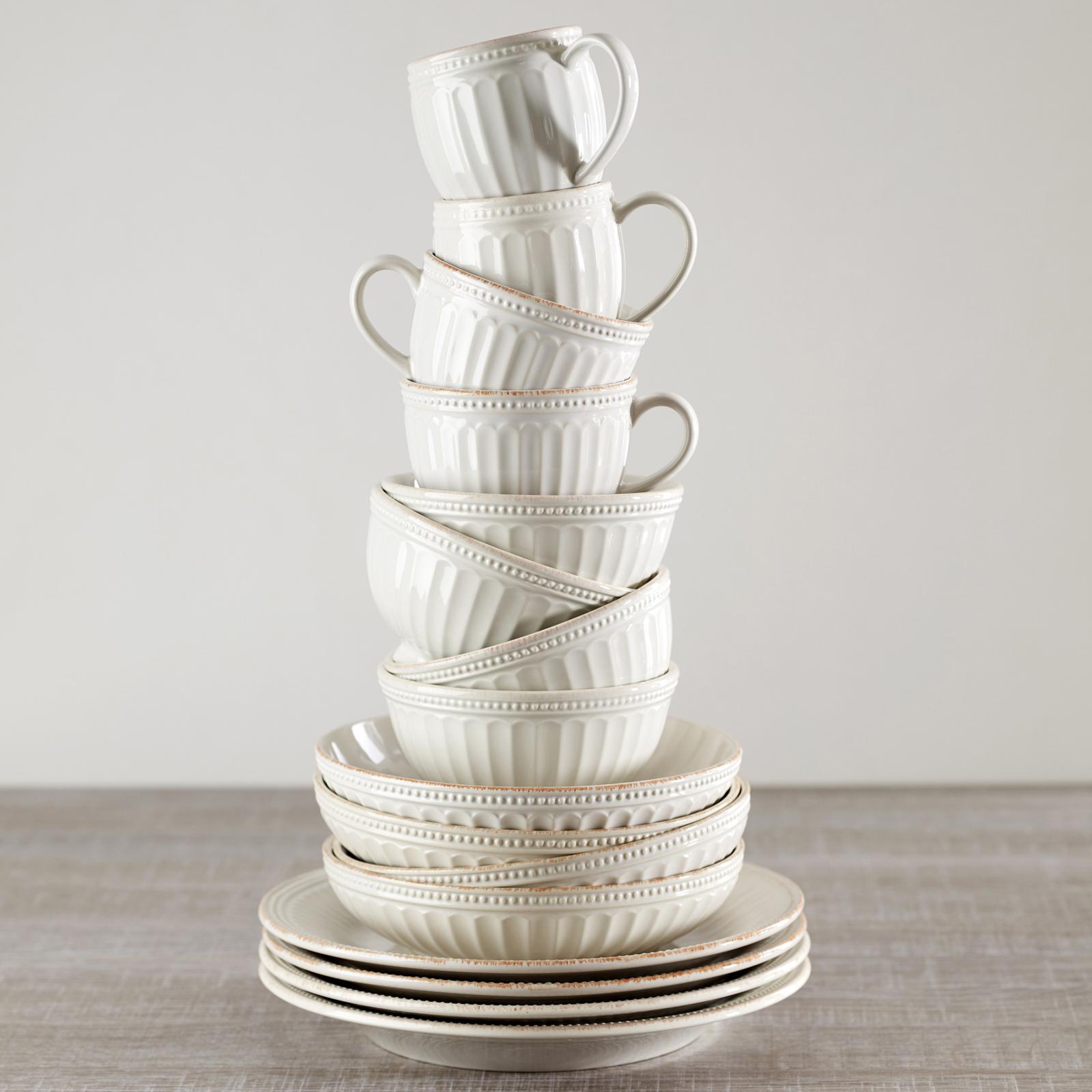 French Perle Groove 12-Piece Dinnerware Set, Service for 4 6 French Perle Groove 12-Piece Dinnerware Set, Service for 4