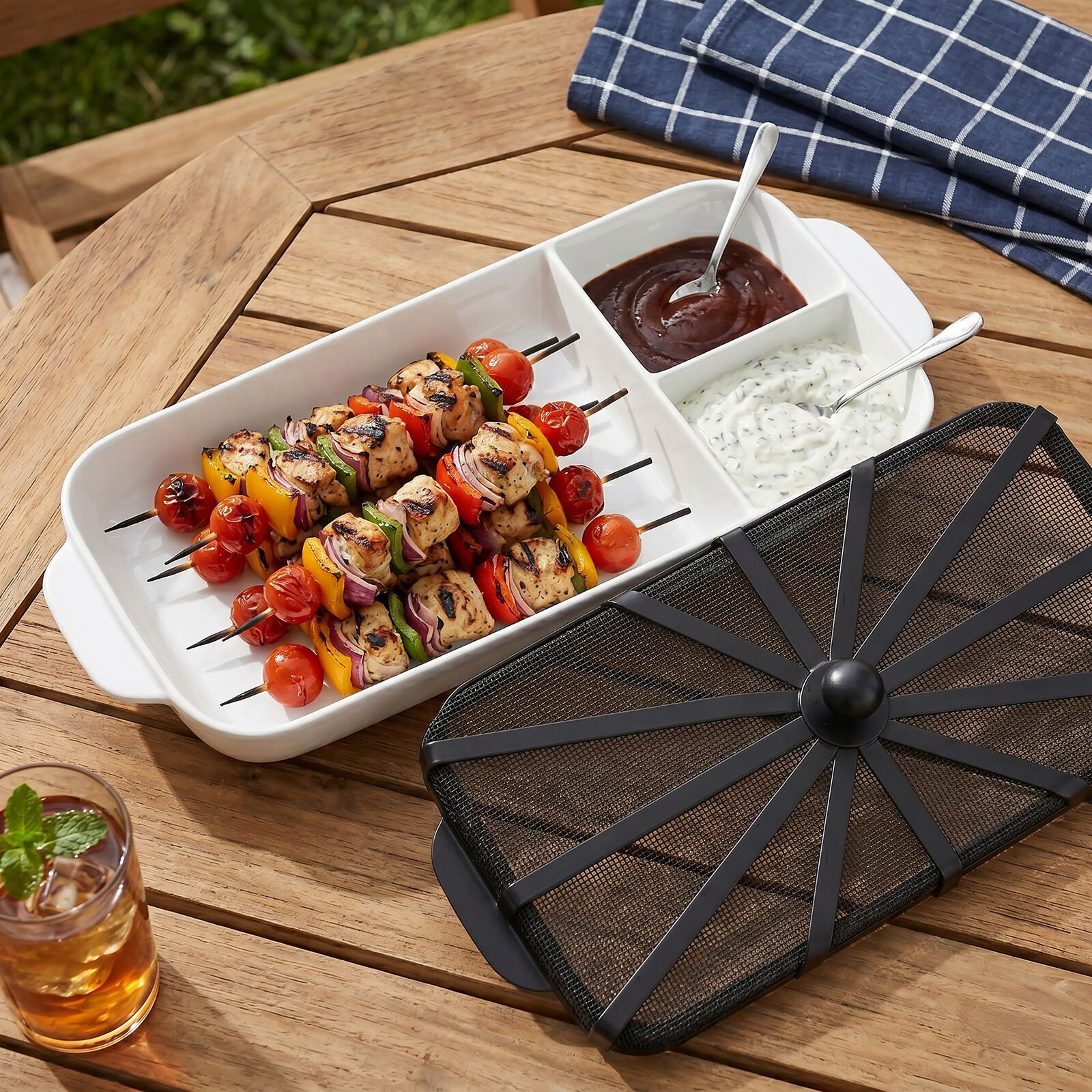 Gourmet Basics BBQ To Go Divided Serving Tray with Mesh Cover 1 Gourmet Basics BBQ To Go Divided Serving Tray with Mesh Cover