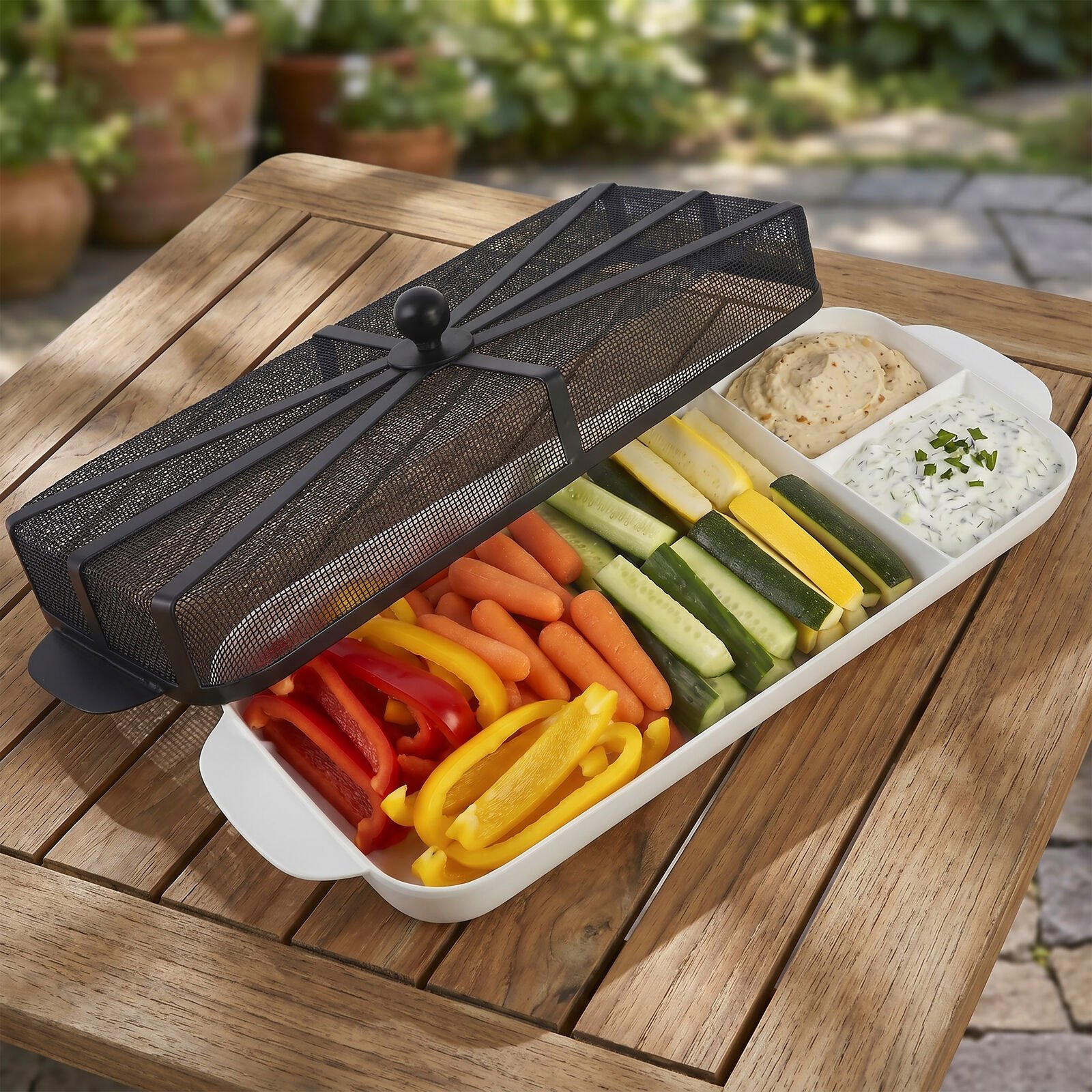 Gourmet Basics BBQ To Go Divided Serving Tray with Mesh Cover 3 Gourmet Basics BBQ To Go Divided Serving Tray with Mesh Cover
