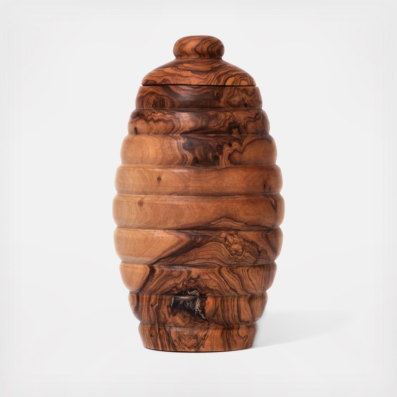 Olive Wood Honey Pot with Dipper 2 Olive Wood Honey Pot with Dipper