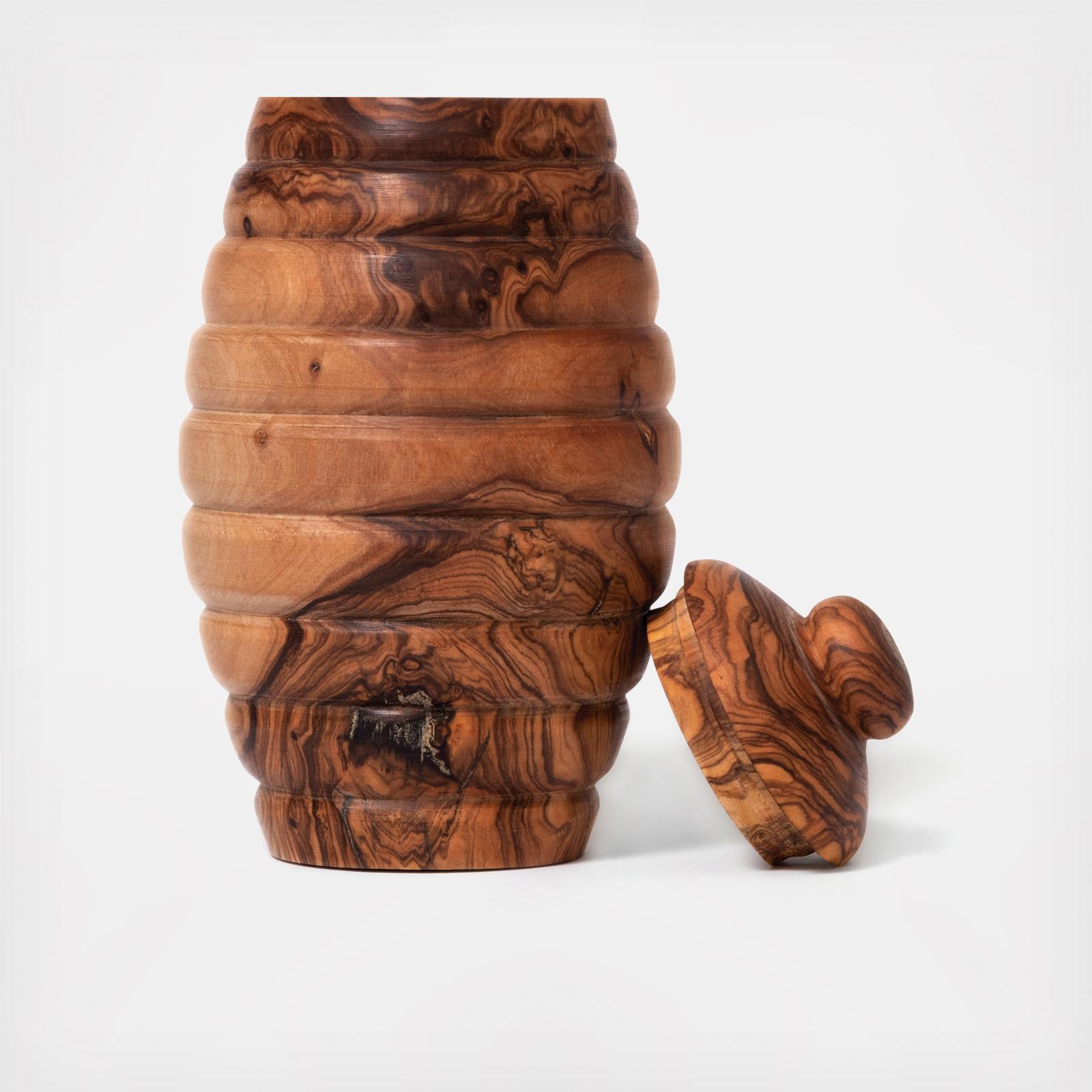Olive Wood Honey Pot with Dipper 3 Olive Wood Honey Pot with Dipper