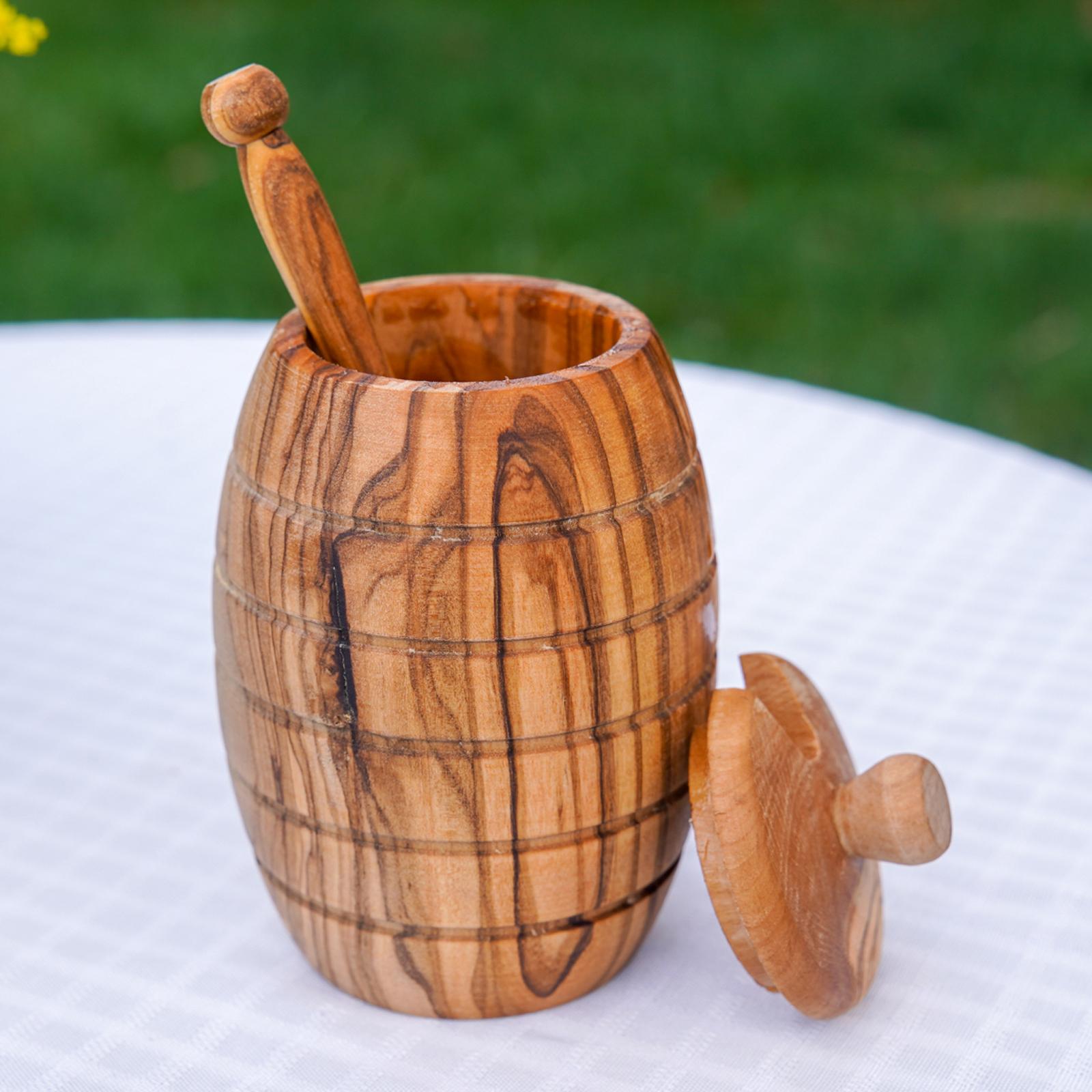 Olive Wood Honey Pot with Dipper 4 Olive Wood Honey Pot with Dipper