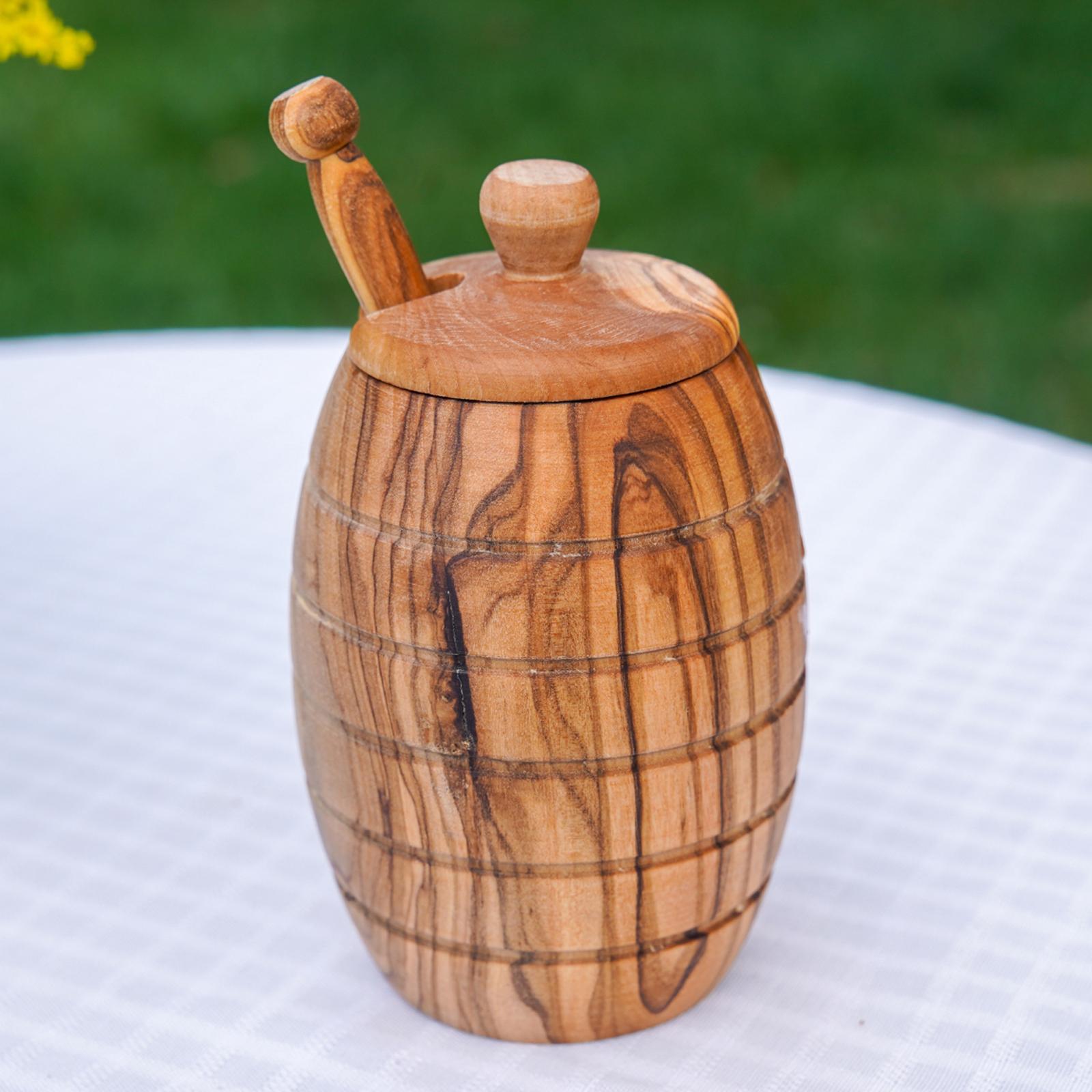 Olive Wood Honey Pot with Dipper 5 Olive Wood Honey Pot with Dipper