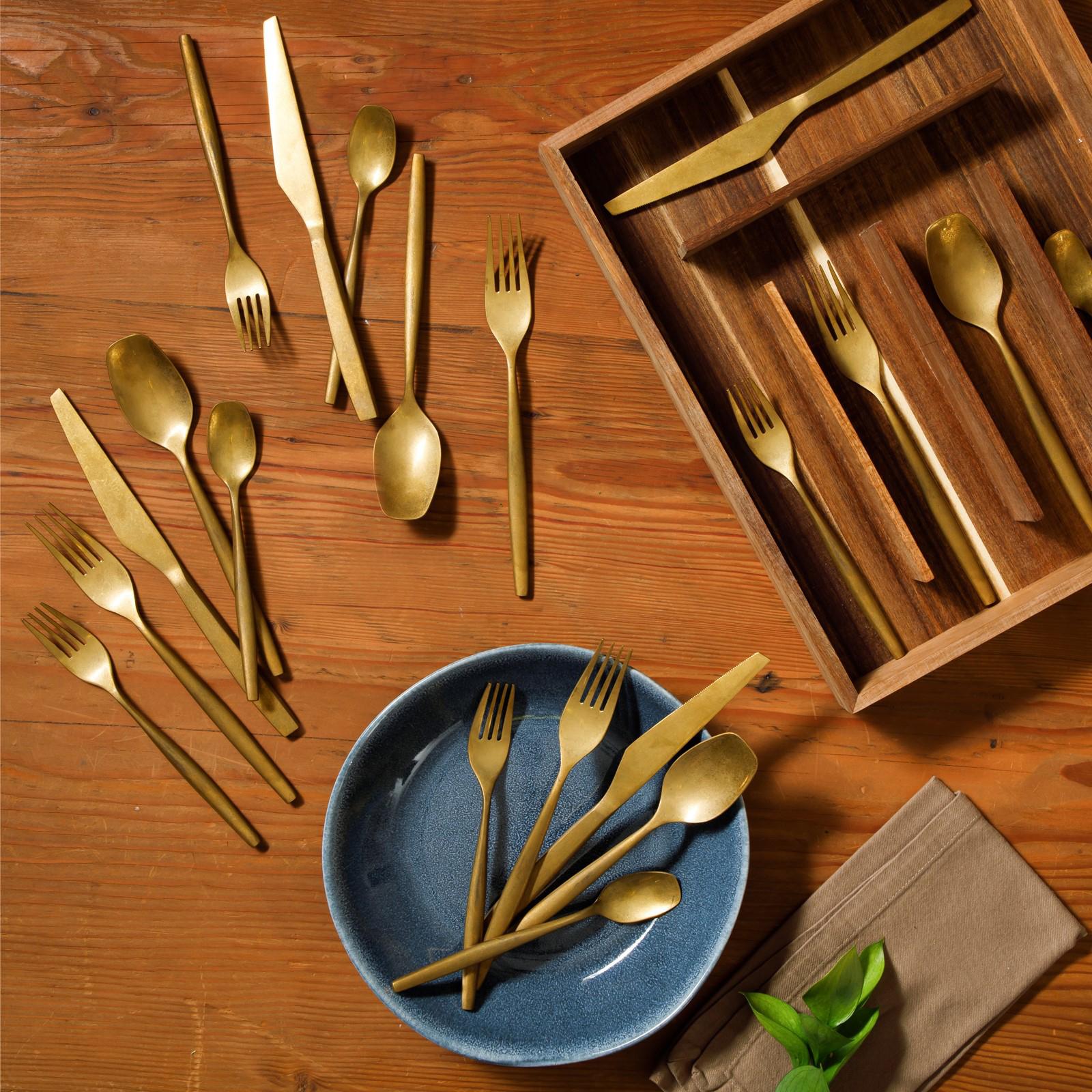 21-Piece Flatware Utensil Set with Wooden Caddy, Service for 4 1 21-Piece Flatware Utensil Set with Wooden Caddy, Service for 4