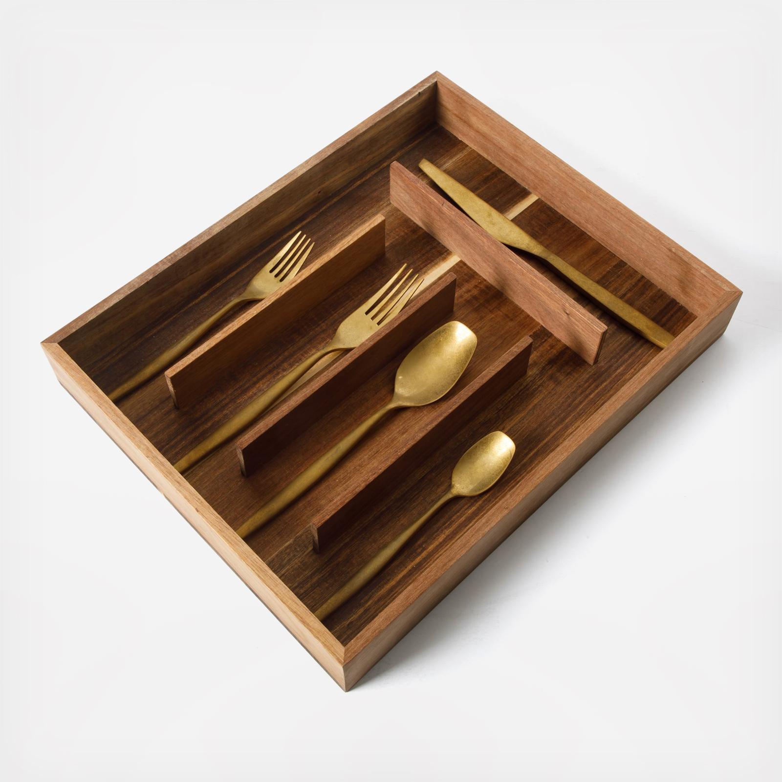 21-Piece Flatware Utensil Set with Wooden Caddy, Service for 4 2 21-Piece Flatware Utensil Set with Wooden Caddy, Service for 4