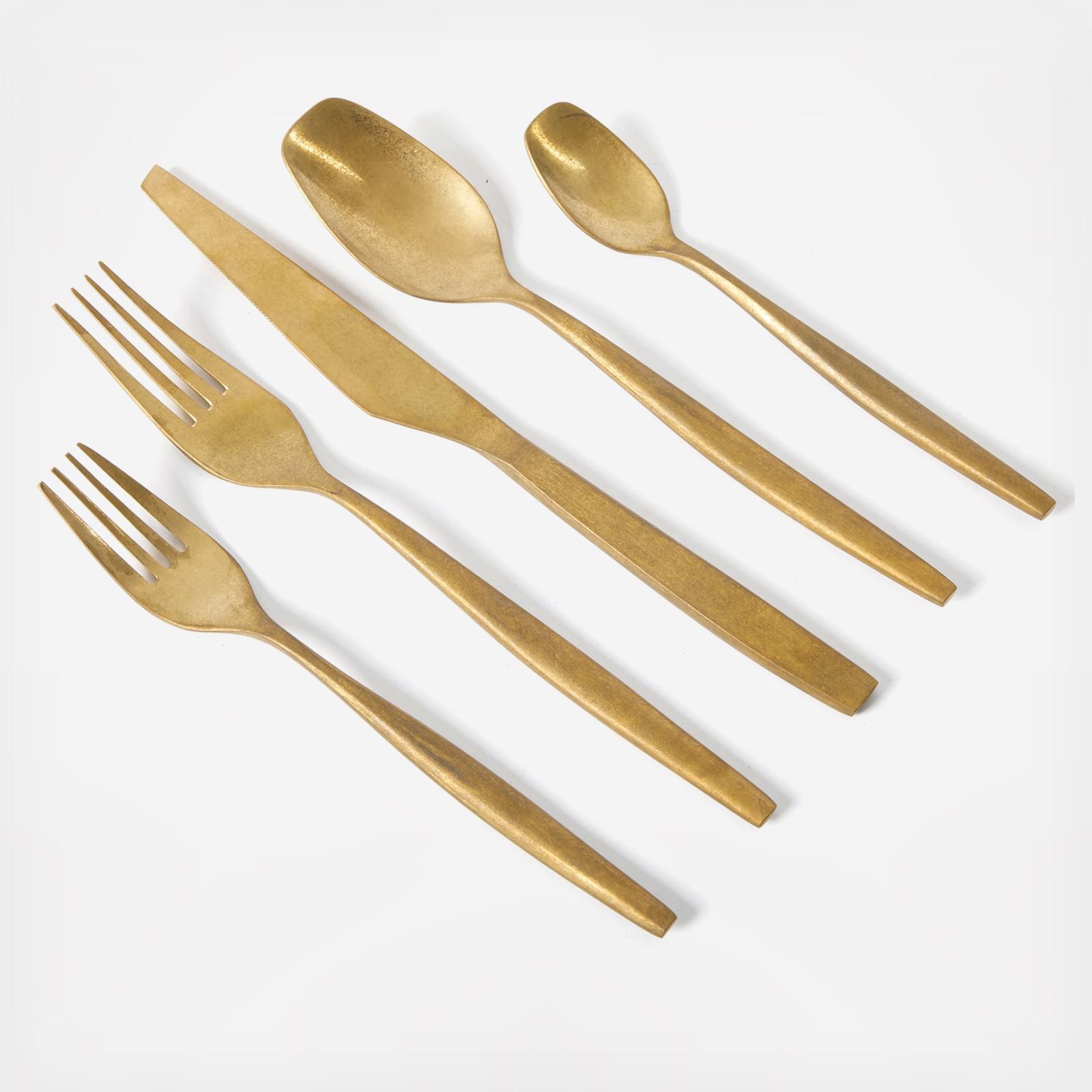 21-Piece Flatware Utensil Set with Wooden Caddy, Service for 4 6 21-Piece Flatware Utensil Set with Wooden Caddy, Service for 4