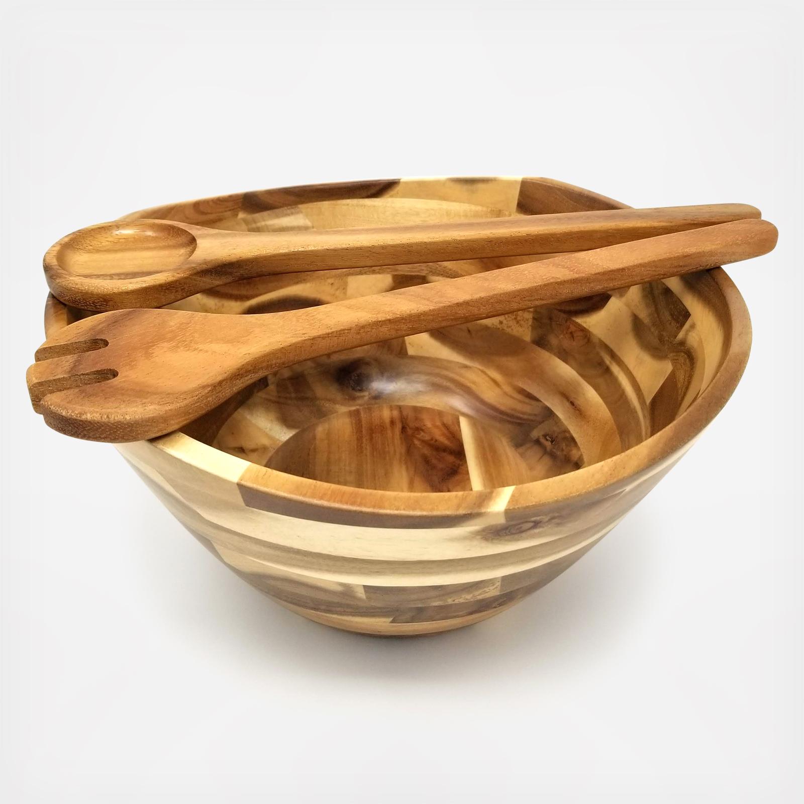Acacia Wavy Rim Bowl with Servers 3 Acacia Wavy Rim Bowl with Servers