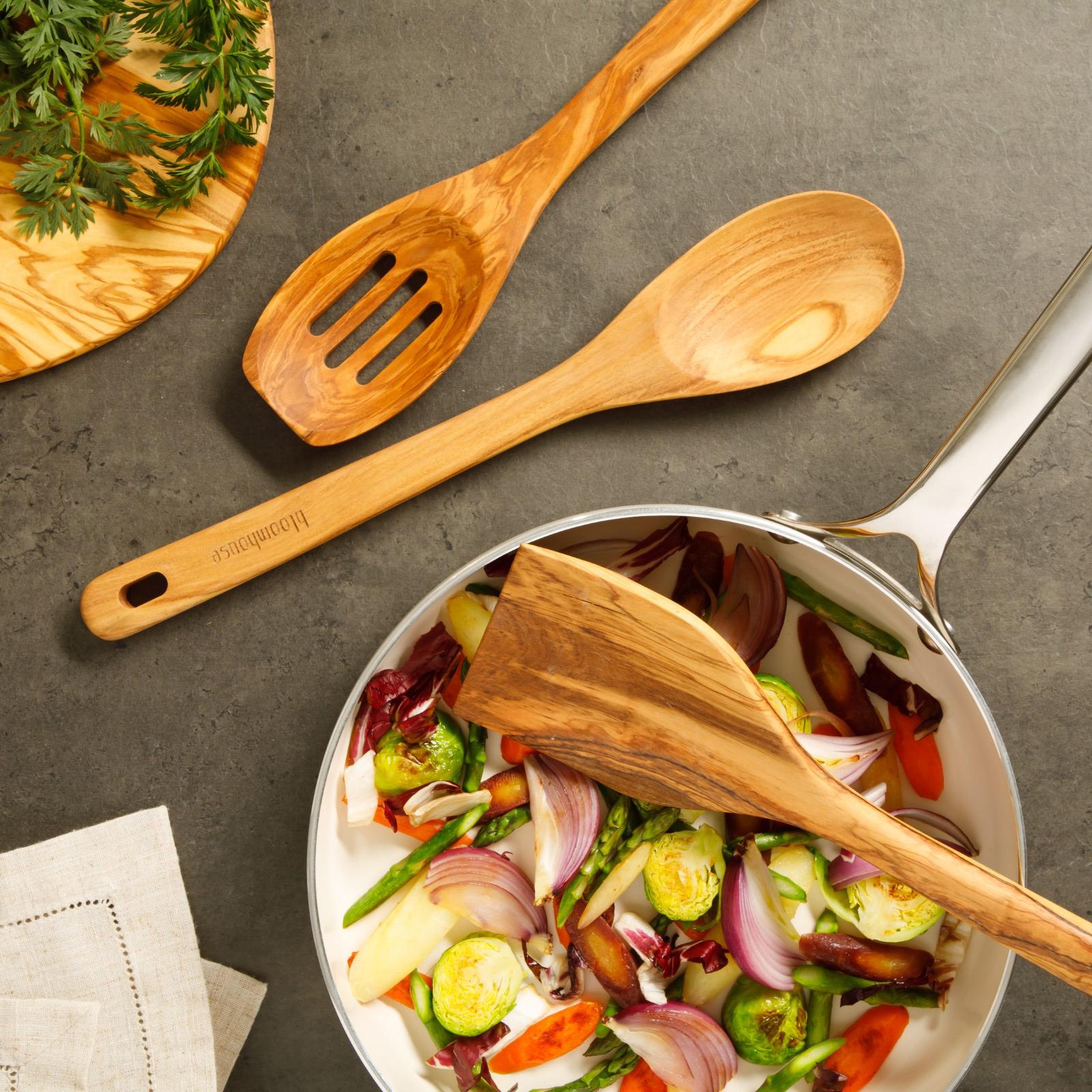 Italian Olive Wood 3-Piece Kitchen Tool Set 3 Italian Olive Wood 3-Piece Kitchen Tool Set