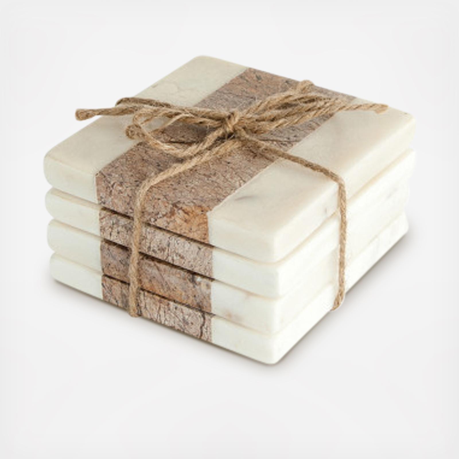 Square Marble Coaster, Set of 4 1 Square Marble Coaster, Set of 4