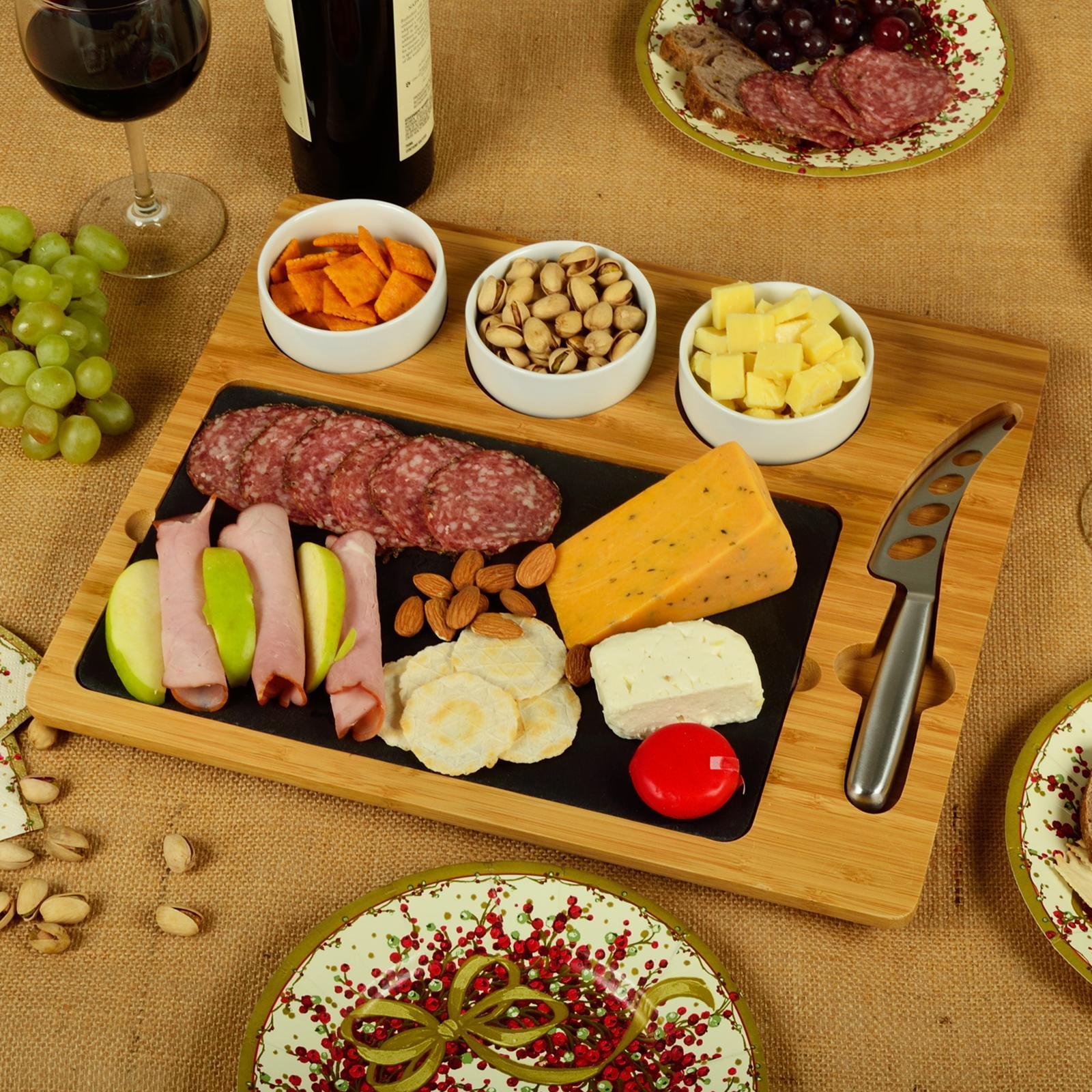 Bamboo & Slate 6-Piece Entertaining Charcuterie Board & Knife Set