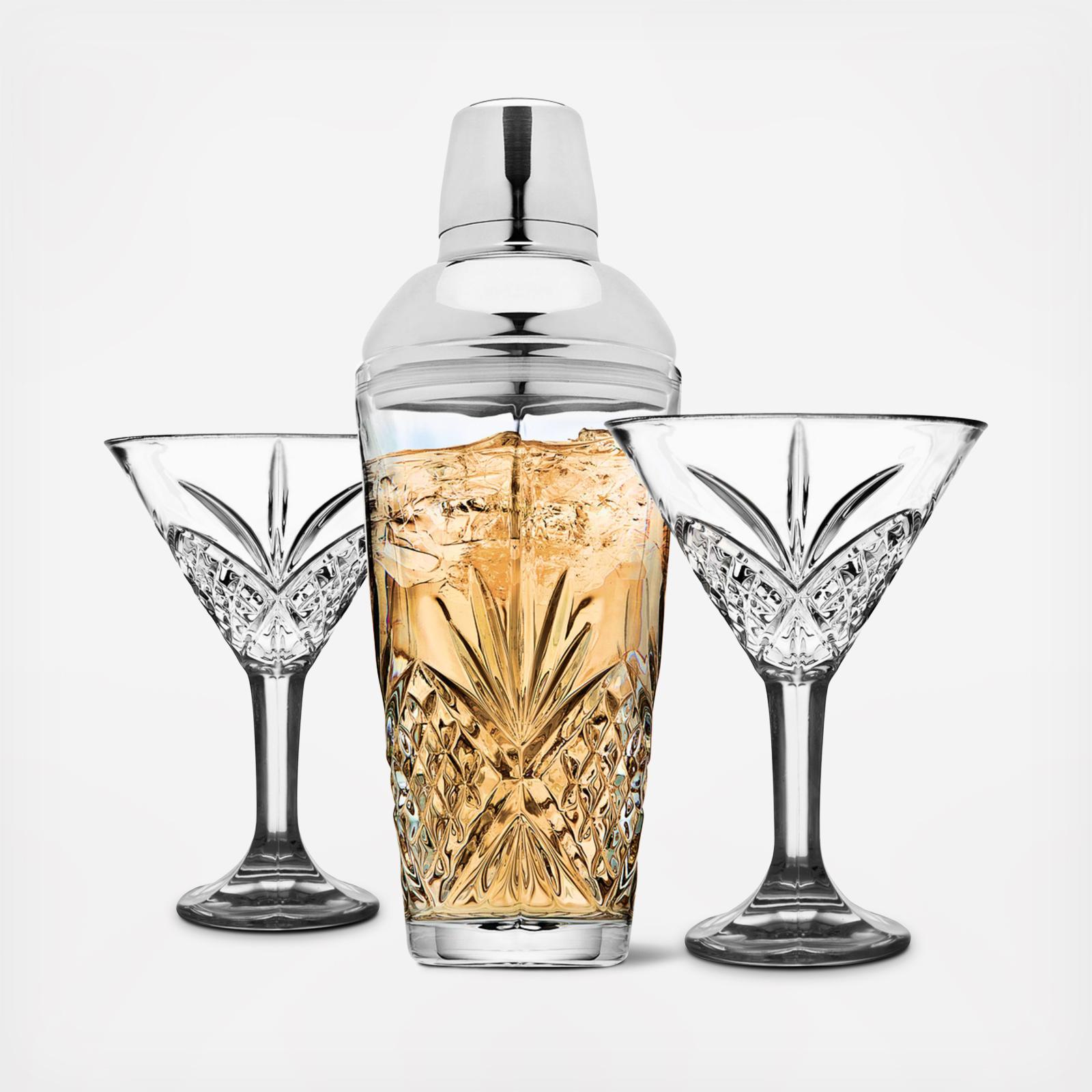 Dublin Crystal 3-Piece Martini & Shaker Set 1 Dublin Crystal 3-Piece Martini & Shaker Set