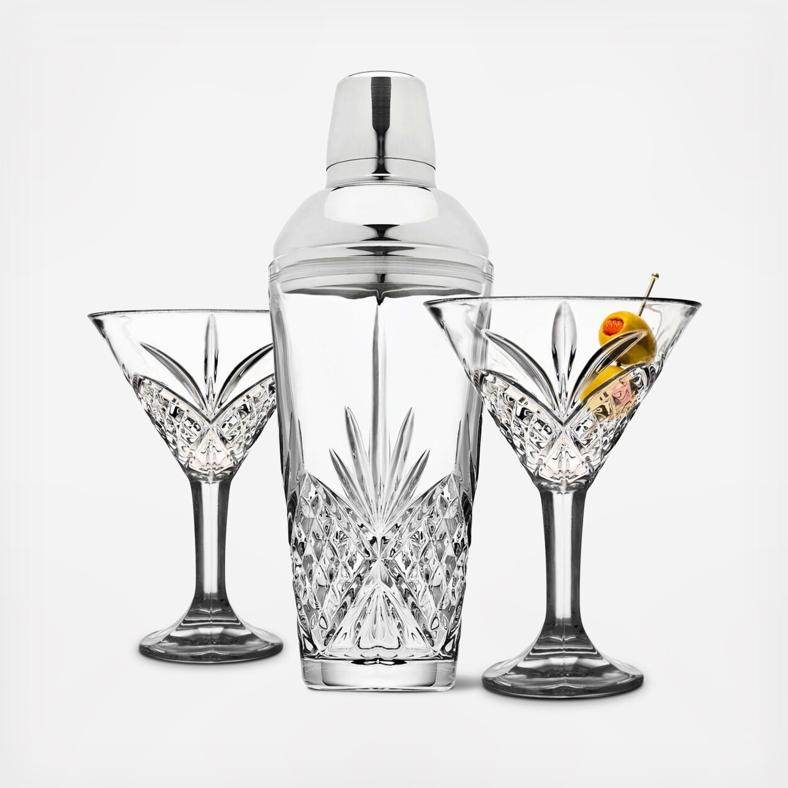 Dublin Crystal 3-Piece Martini & Shaker Set 2 Dublin Crystal 3-Piece Martini & Shaker Set