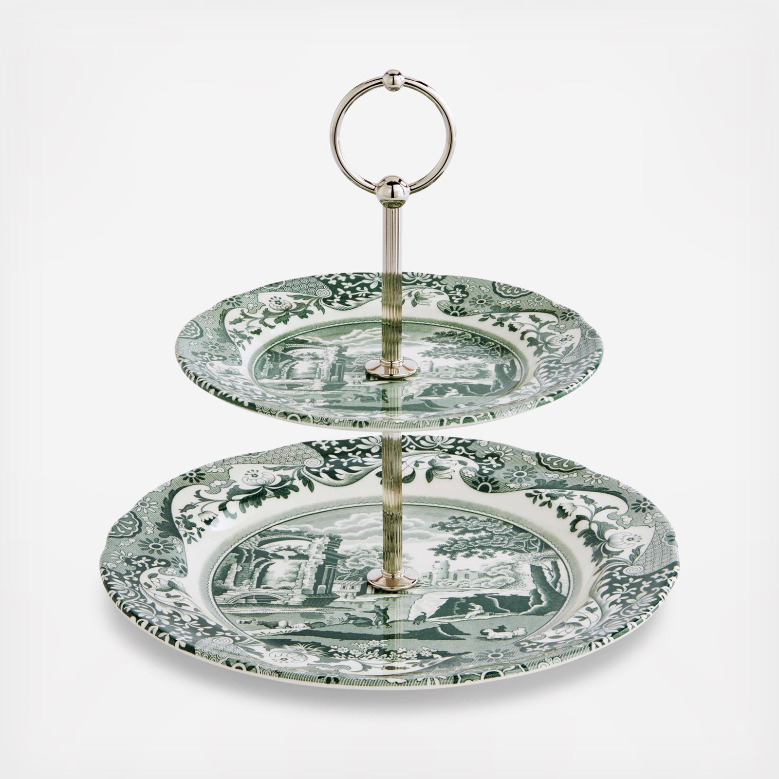Green Italian 2-Tier Cake Stand 2 Green Italian 2-Tier Cake Stand