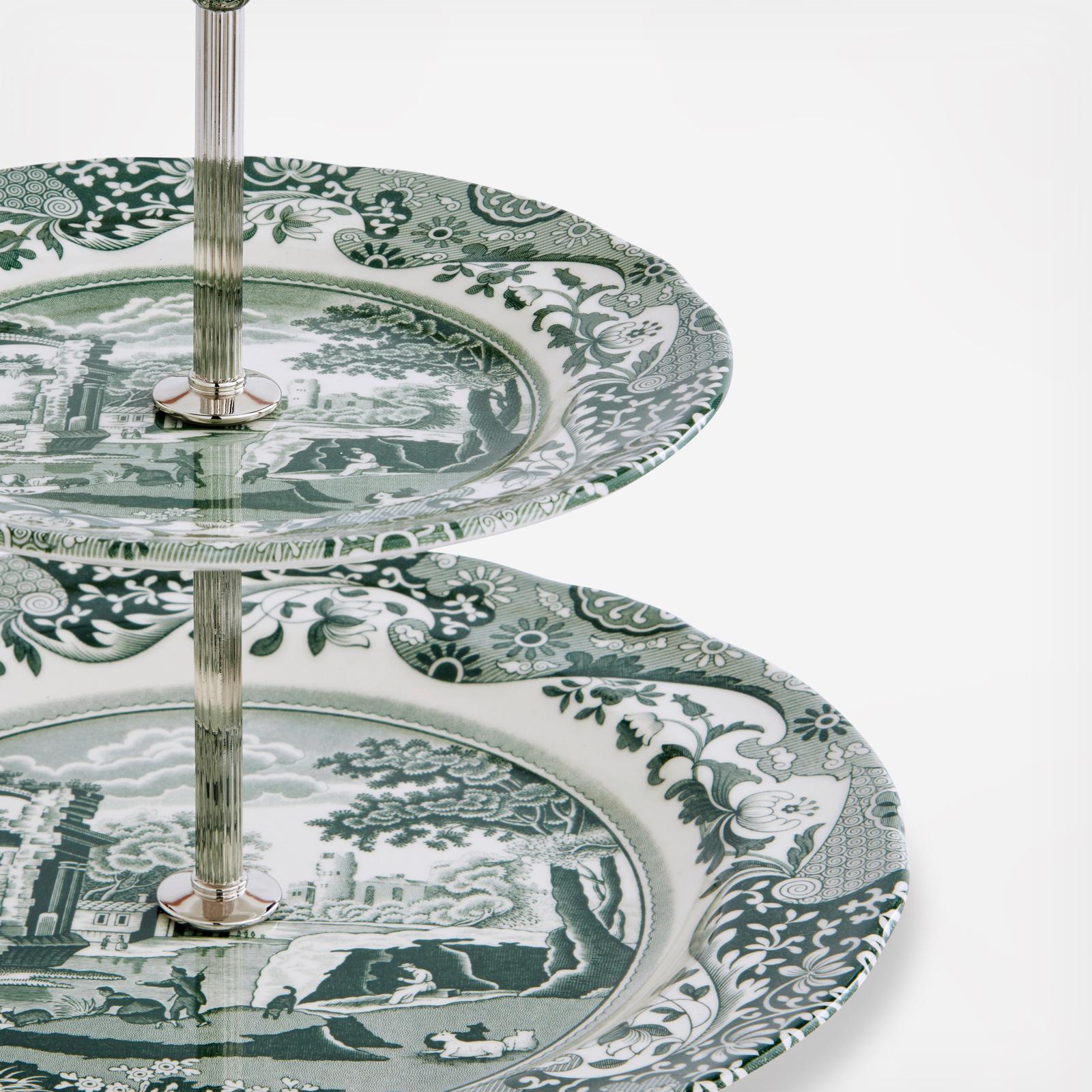 Green Italian 2-Tier Cake Stand 6 Green Italian 2-Tier Cake Stand