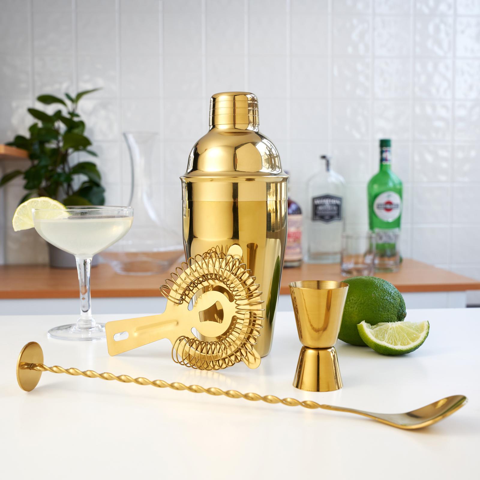Gold 4-Piece Barware Set 6 Gold 4-Piece Barware Set