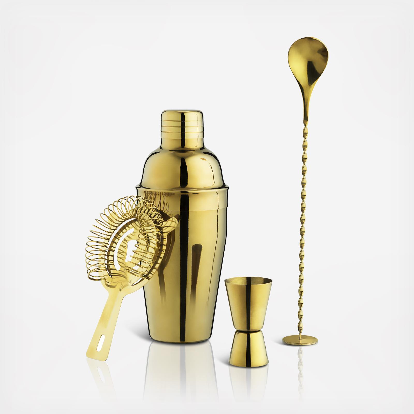 Gold 4-Piece Barware Set 2 Gold 4-Piece Barware Set