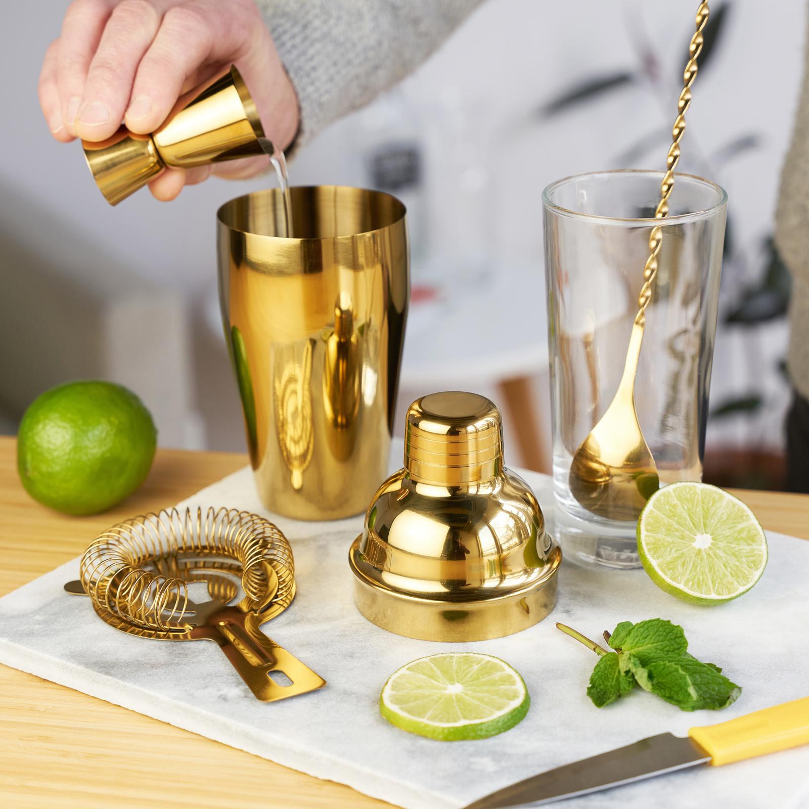 Gold 4-Piece Barware Set 3 Gold 4-Piece Barware Set