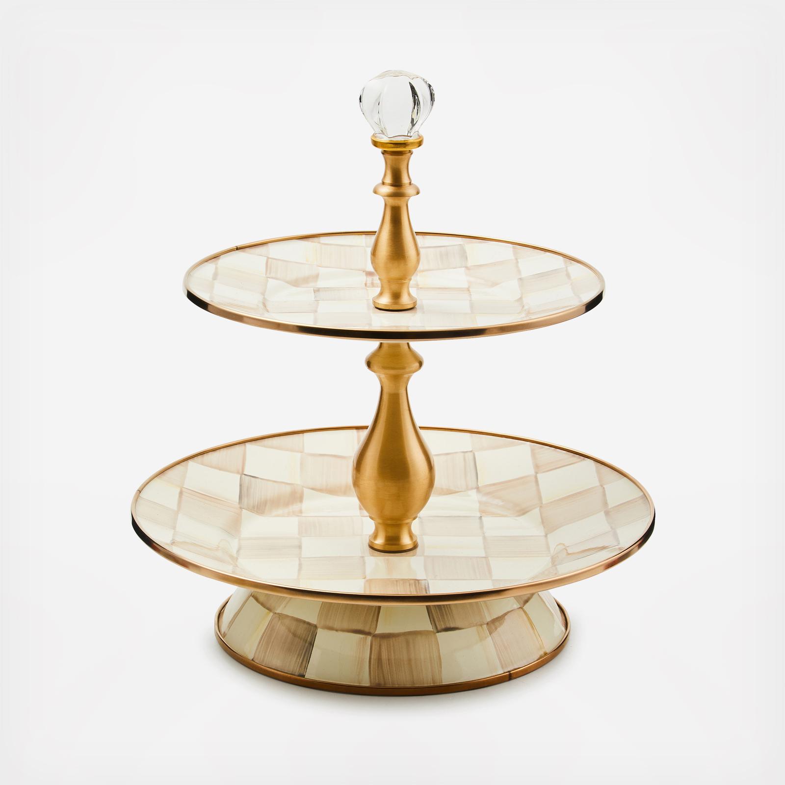 Mocha Check Enamel 2-Tier Sweet Stand 1 Mocha Check Enamel 2-Tier Sweet Stand