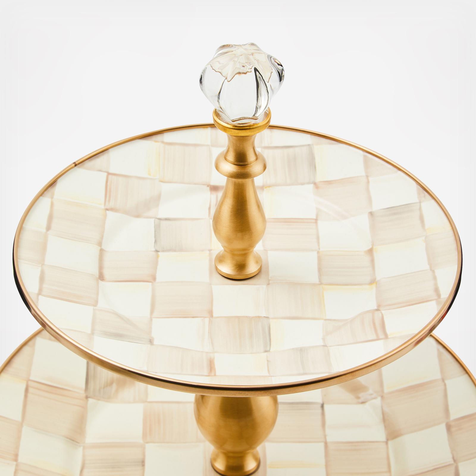 Mocha Check Enamel 2-Tier Sweet Stand 2 Mocha Check Enamel 2-Tier Sweet Stand