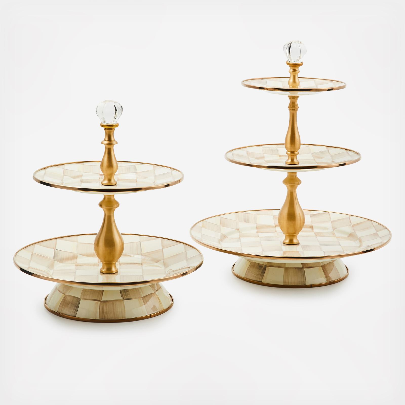 Mocha Check Enamel 2-Tier Sweet Stand 3 Mocha Check Enamel 2-Tier Sweet Stand