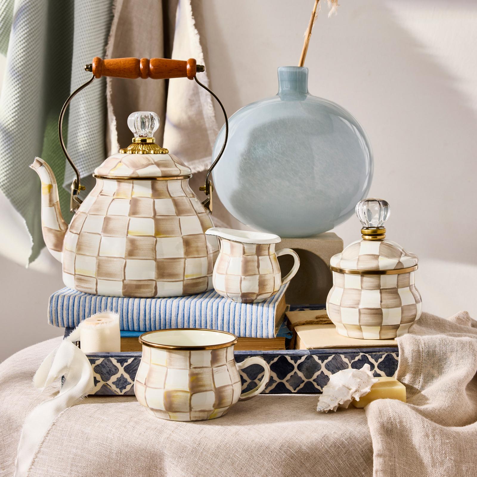 Mocha Check Enamel Lidded Sugar Bowl