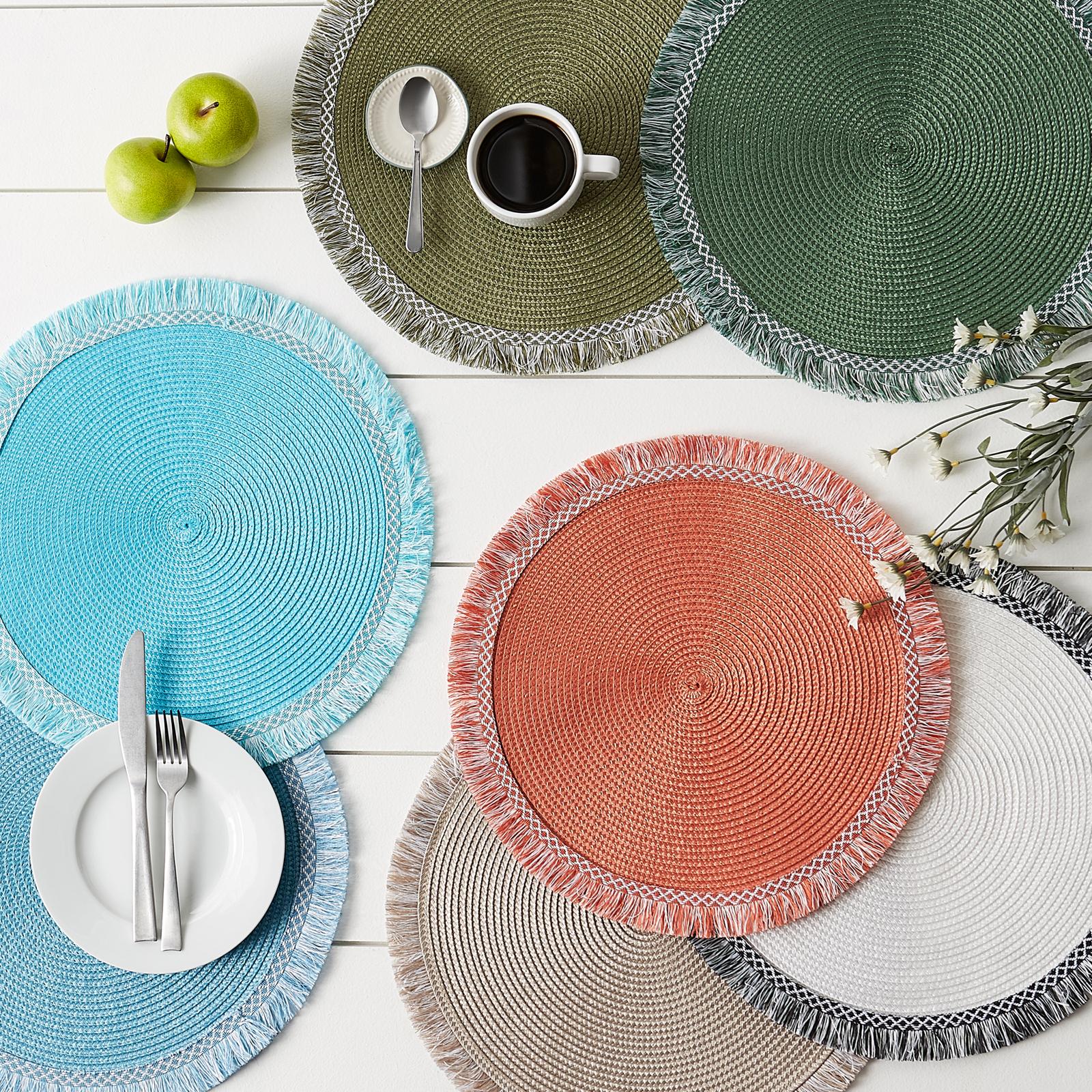 Round Fringe Woven Placemat, Set of 6 6 Round Fringe Woven Placemat, Set of 6