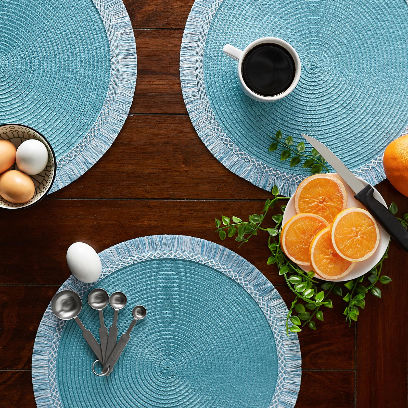 Round Fringe Woven Placemat, Set of 6 7 Round Fringe Woven Placemat, Set of 6