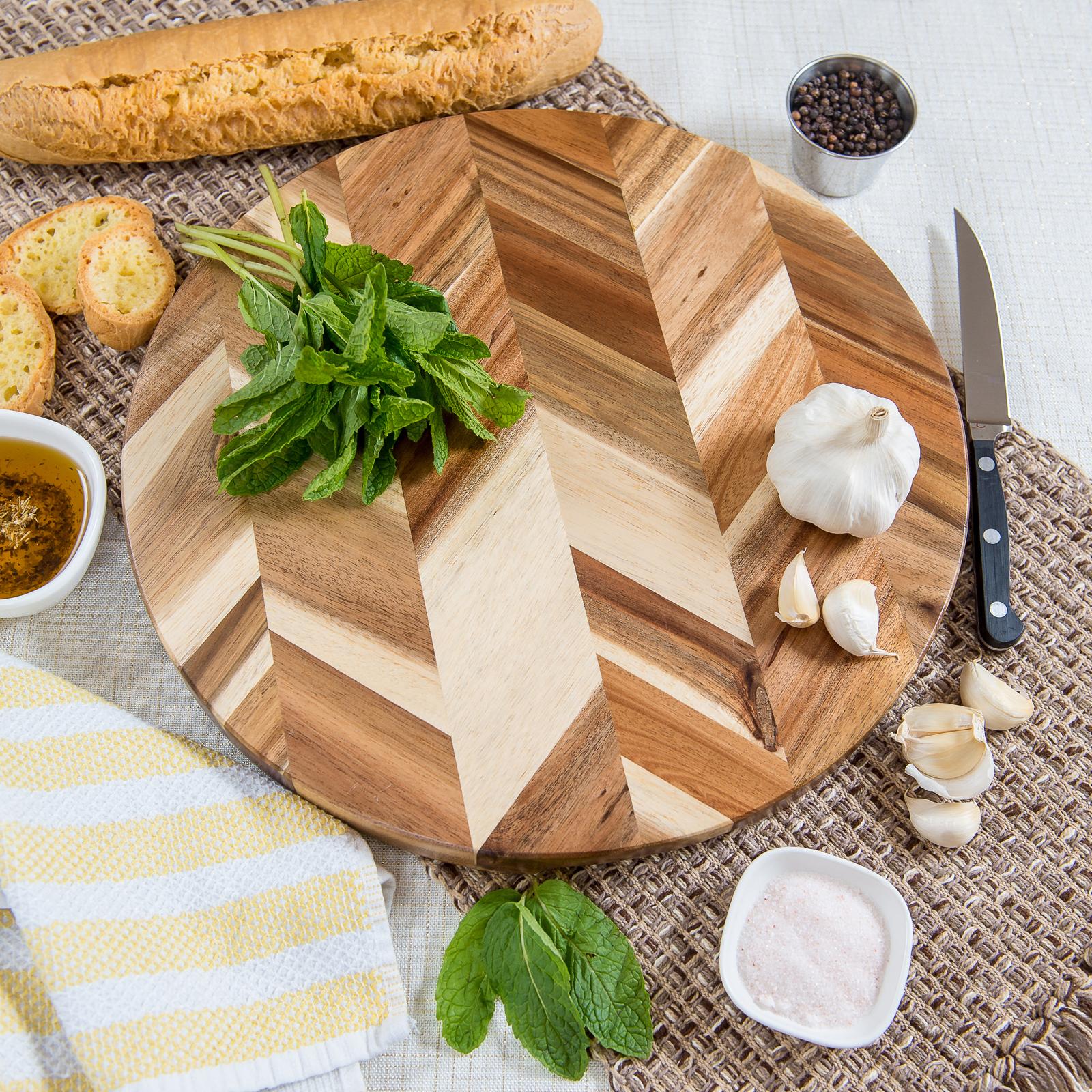 Acacia Herringbone Cutting Board with Handle 3 Acacia Herringbone Cutting Board with Handle