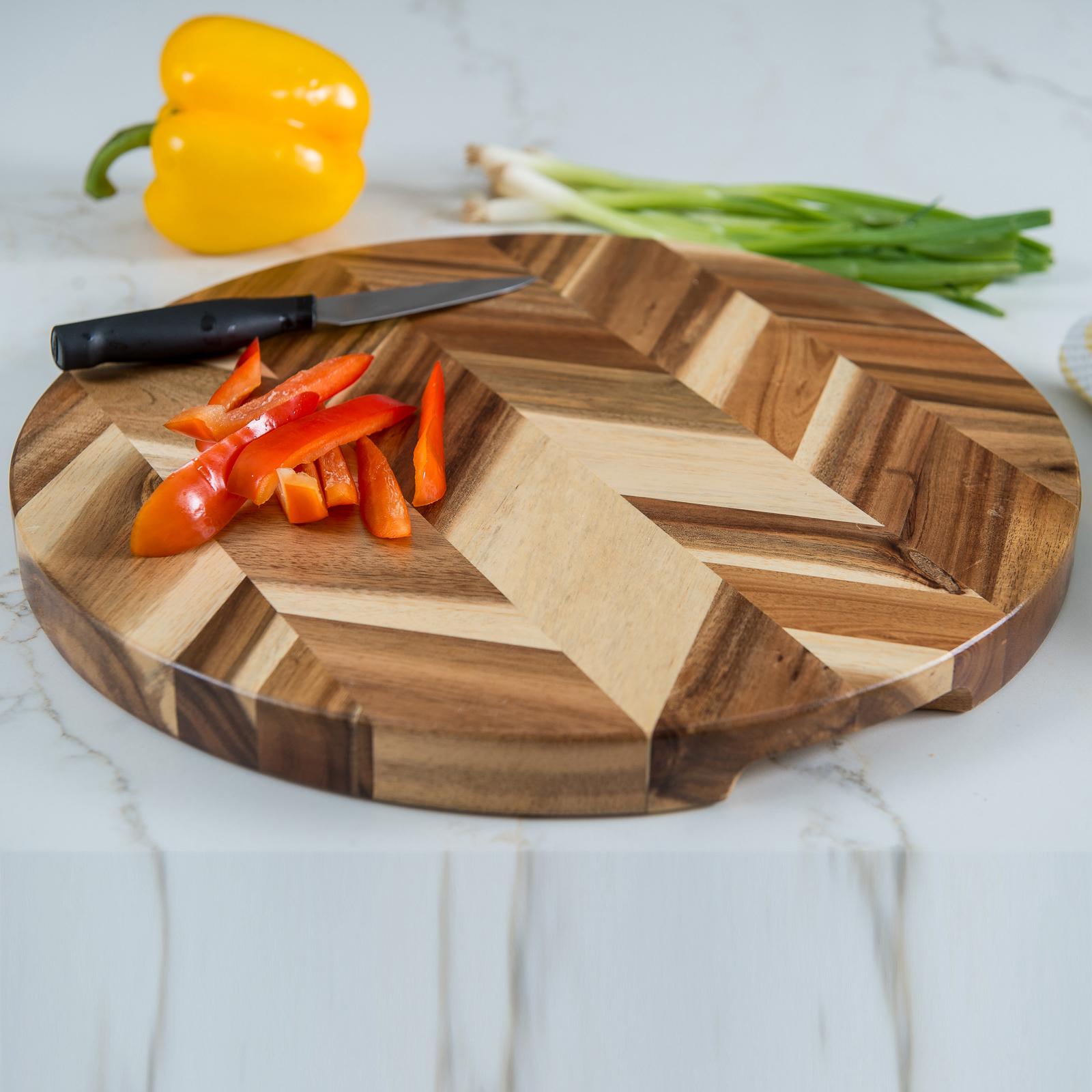 Acacia Herringbone Cutting Board with Handle 4 Acacia Herringbone Cutting Board with Handle