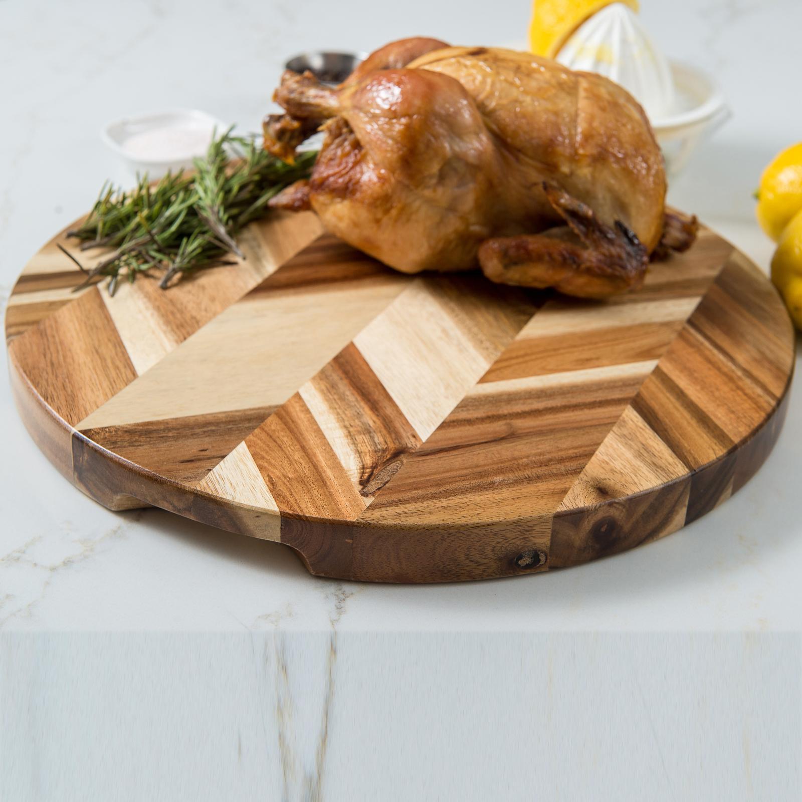 Acacia Herringbone Cutting Board with Handle 5 Acacia Herringbone Cutting Board with Handle